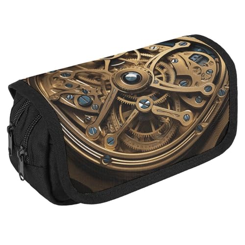 NQHJT Federmäppchen, cooles Steampunk-Getriebe, großes Fassungsvermögen, Doppelreißverschluss, Aufbewahrungstasche, 2 Fächer, tragbare multifunktionale Tasche, Schreibtisch-Organizer, Marker, von NQHJT