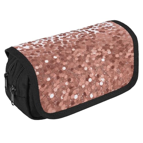 NQHJT Federmäppchen, rotgoldener Glitzer, großes Fassungsvermögen, Doppelreißverschluss, Aufbewahrungstasche, tragbarer Schreibtisch-Organizer, Stil:, Einheitsgröße von NQHJT
