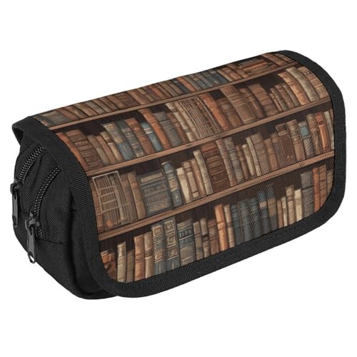 NQHJT Federmäppchen Bibliothek Bücherregal Buch Große Kapazität Federmäppchen Doppelreißverschluss Aufbewahrungstasche 2 Fächer Tragbare Multifunktionstasche Schreibtisch Organizer Marker Stifteetui, von NQHJT