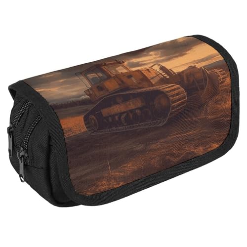 NQHJT Federmäppchen Bulldozer Abend Große Kapazität Federmäppchen Doppelreißverschluss Aufbewahrungstasche 2 Fächer Tragbare Multifunktionstasche Schreibtisch Organizer Marker Stifteetui, Stil:, 8.7 x von NQHJT