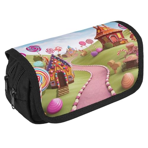 NQHJT Federmäppchen Candy Land Große Kapazität Federmäppchen Doppelreißverschluss Aufbewahrungstasche 2 Fächer Tragbare Multifunktionstasche Schreibtisch Organizer Marker Stifteetui, Stil:, 8.7 x 3.1 von NQHJT