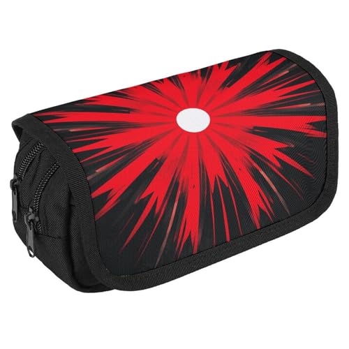 NQHJT Federmäppchen Explosion Burst Rot Schwarz Große Kapazität Federmäppchen Doppelreißverschluss Aufbewahrungstasche 2 Fächer Tragbare Multifunktionstasche Schreibtisch Organizer Marker Stifteetui, von NQHJT