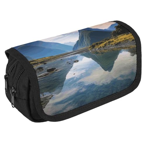 NQHJT Federmäppchen Fiordland National Park Große Kapazität Federmäppchen Doppelreißverschluss Aufbewahrungstasche 2 Fächer Tragbare Multifunktionstasche Schreibtisch Organizer Marker Stifteetui, von NQHJT