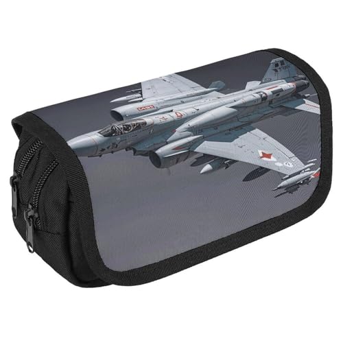 NQHJT Federmäppchen Jet Fighter Große Kapazität Federmäppchen Doppelreißverschluss Aufbewahrungstasche 2 Fächer Tragbare Multifunktionstasche Schreibtisch Organizer Marker Stifteetui, Stil:, 8.7 x 3.1 von NQHJT