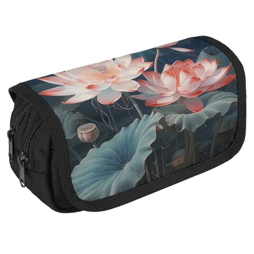 NQHJT Federmäppchen Libelle und Blume, großes Fassungsvermögen, Doppelreißverschluss, Aufbewahrungstasche, 2 Fächer, tragbare multifunktionale Tasche, Schreibtisch-Organizer, Marker, Stifteetui, von NQHJT