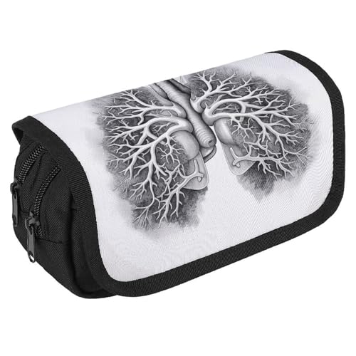 NQHJT Federmäppchen Lunge Vektorbild Große Kapazität Federmäppchen Doppelreißverschluss Aufbewahrungstasche 2 Fächer Tragbare Multifunktionstasche Schreibtisch Organizer Marker Stifteetui, Stil:, 8.7 von NQHJT