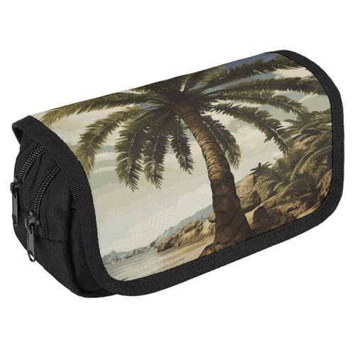NQHJT Federmäppchen Palme Tropical Große Kapazität Federmäppchen Doppelreißverschluss Aufbewahrungstasche 2 Fächer Tragbare Multifunktionstasche Schreibtisch Organizer Marker Stifteetui, Stil:, 8.7 x von NQHJT