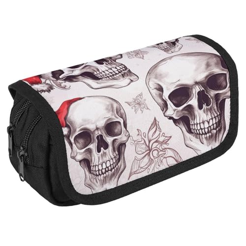 NQHJT Federmäppchen Sketchy Skulls Große Kapazität Federmäppchen Doppelreißverschluss Aufbewahrungstasche 2 Fächer Tragbare Multifunktionstasche Schreibtisch Organizer Marker Stifteetui, Stil:, 8.7 x von NQHJT