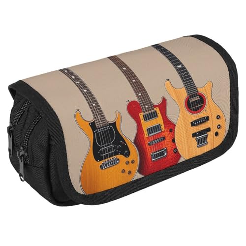 NQHJT Federmäppchen für Gitarren, Standardmaßstab, großes Fassungsvermögen, Doppelreißverschluss, Aufbewahrungstasche, 2 Fächer, tragbare multifunktionale Tasche, Schreibtisch-Organizer, Marker, von NQHJT