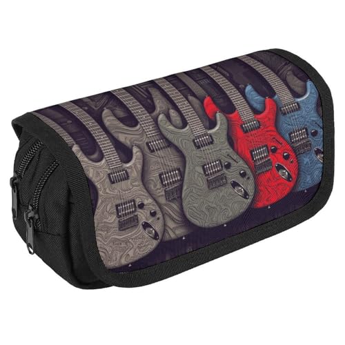 NQHJT Federmäppchen mit Gitarrenmuster, großes Fassungsvermögen, Doppelreißverschluss, Aufbewahrungstasche, tragbarer Schreibtisch-Organizer, Stil:, Einheitsgröße von NQHJT