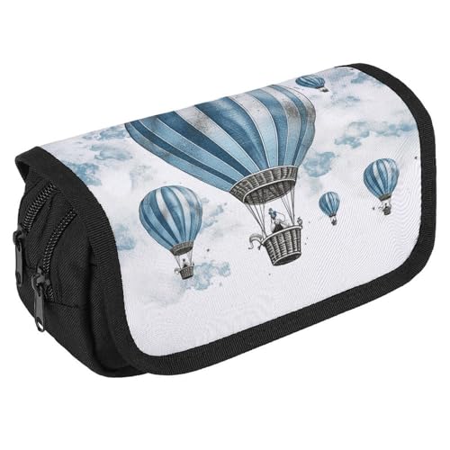 NQHJT Federmäppchen mit blauem Heißluftballon, großes Fassungsvermögen, Doppelreißverschluss, Aufbewahrungstasche, 2 Fächer, tragbare multifunktionale Tasche, Schreibtisch-Organizer, Marker, von NQHJT