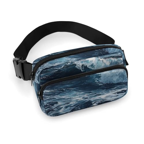 NQLYRE Hüfttasche, Crossbody-Tasche mit mehreren Taschen mit verstellbarem Riemen, Reisewellen in der bedruckten Brusttasche, Bauchtasche für Männer und Frauen, für Sport, 20 x 13 cm, Stil, 20 x 13 von NQLYRE