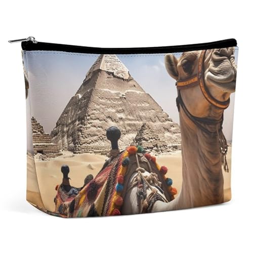 Make-up-Tasche, tragbare Kosmetiktasche, Indianer-Kulturbeutel, Make-up-Organizer, große Kapazität, Reißverschluss-Tasche, Reise-Kulturbeutel für Damen und Herren, Pyramide Kamel, Einheitsgröße, Art von NQLYUT