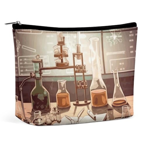 NQLYUT Make-up-Tasche, tragbare Kosmetiktasche, Cartoon-Weihnachtsmann, Kulturbeutel, Make-up-Organizer, große Kapazität, Reißverschluss-Tasche, Reise-Kulturbeutel für Damen und Herren, Chemielabor, von NQLYUT