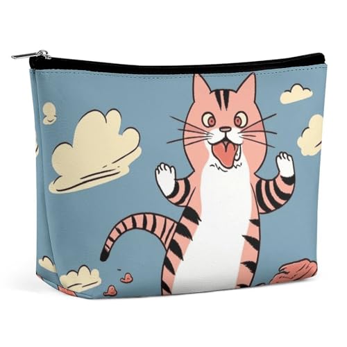 NQLYUT Make-up-Tasche, tragbare Kosmetiktasche, Cartoon-Weihnachtsmann, Kulturbeutel, Make-up-Organizer, große Kapazität, Reißverschluss-Tasche, Reise-Kulturbeutel für Damen und Herren, Katze greift von NQLYUT