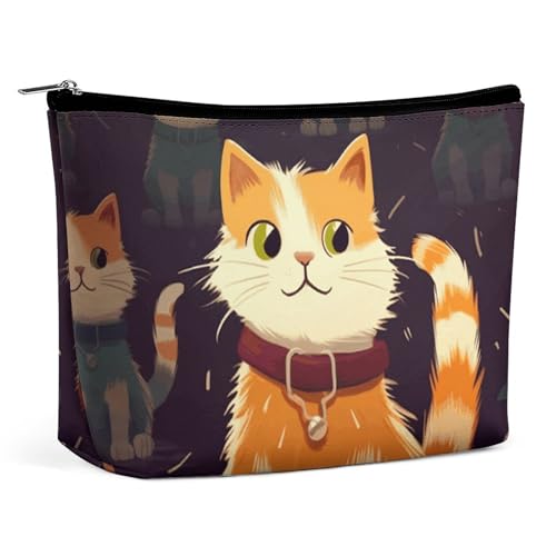 NQLYUT Make-up-Tasche, tragbare Kosmetiktasche, Cartoon-Weihnachtsmann, Kulturbeutel, Make-up-Organizer, große Kapazität, Reißverschluss-Tasche, Reise-Kulturbeutel für Damen und Herren, katze, von NQLYUT
