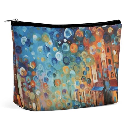 NQLYUT Make-up-Tasche, tragbare Kosmetiktasche, Farbsteine, Hippie-Kulturbeutel, Make-up-Organizer, große Kapazität, Reißverschluss-Tasche, Reise-Kulturbeutel für Damen und Herren, Farbiges Gemälde, von NQLYUT