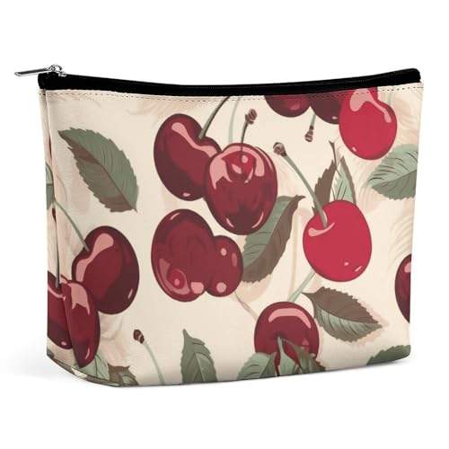 NQLYUT Make-up-Tasche, tragbare Kosmetiktasche, Huhn-Druck, Kulturbeutel, Make-up-Organizer, große Kapazität, Reißverschluss-Tasche, Reise-Kulturbeutel für Damen und Herren, Kirschmuster, von NQLYUT