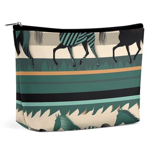 NQLYUT Make-up-Tasche, tragbare Kosmetiktasche, Husky, Hund, Kulturbeutel, Make-up-Organizer, große Kapazität, Reißverschluss-Tasche, Reise-Kulturbeutel für Damen und Herren, Pferde-Streifenmuster, von NQLYUT