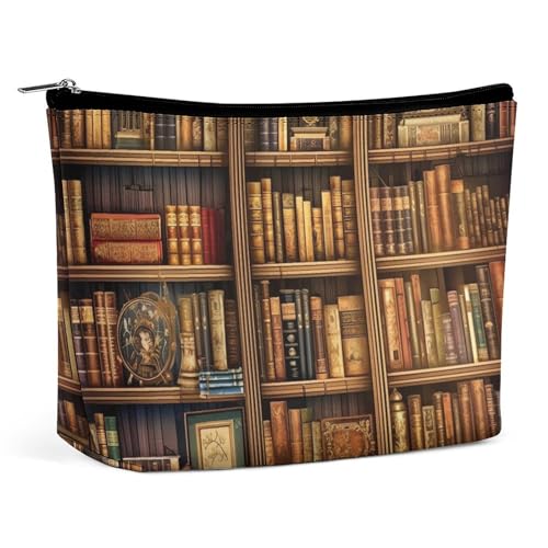 NQLYUT Make-up-Tasche, tragbare Kosmetiktasche, "I Love Penguins", Kulturbeutel, Make-up-Organizer, große Kapazität, Reißverschluss-Tasche, Reise-Kulturbeutel für Damen und Herren, Bibliothek von NQLYUT