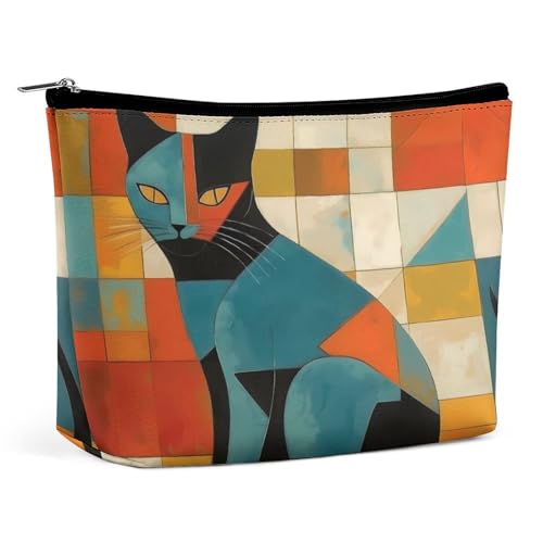 NQLYUT Make-up-Tasche, tragbare Kosmetiktasche, "I Love Penguins", Kulturbeutel, Make-up-Organizer, große Kapazität, Reißverschluss-Tasche, Reise-Kulturbeutel für Damen und Herren, Moderne Katze, von NQLYUT