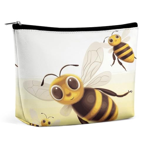 NQLYUT Make-up-Tasche, tragbare Kosmetiktasche, Igel und Pilz, Kulturbeutel, Make-up-Organizer, große Kapazität, Reißverschluss-Tasche, Reise-Kulturbeutel für Damen und Herren, Honigtier, von NQLYUT