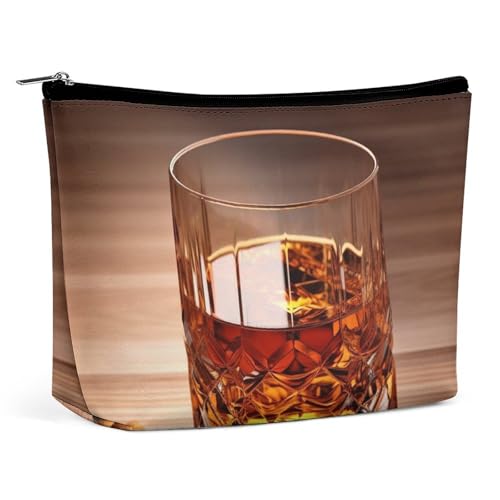 NQLYUT Make-up-Tasche, tragbare Kosmetiktasche, Prostrate Tiger, Kulturbeutel, Make-up-Organizer, große Kapazität, Reißverschluss-Tasche, Reise-Kulturbeutel für Damen und Herren, Brauner Likör im von NQLYUT