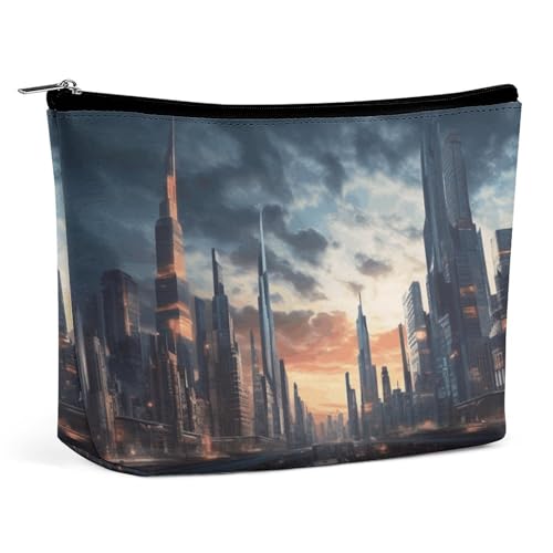 NQLYUT Make-up-Tasche, tragbare Kosmetiktasche, Quallen, Kulturbeutel, Make-up-Organizer, große Kapazität, Reißverschluss-Tasche, Reise-Kulturbeutel für Damen und Herren, City Scape, Einheitsgröße, von NQLYUT