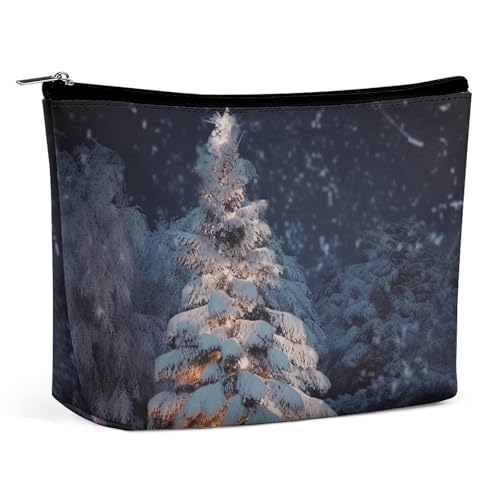 NQLYUT Make-up-Tasche, tragbare Kosmetiktasche, Weihnachtsmann, Kulturbeutel, Make-up-Organizer, große Kapazität, Reißverschluss-Tasche, Reise-Kulturbeutel für Damen und Herren, Weihnachtsbaum Schnee, von NQLYUT
