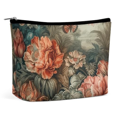 NQLYUT Make-up-Tasche, tragbare Kosmetiktasche, blaue Wellenkunst, Kulturbeutel, Make-up-Organizer, große Kapazität, Reißverschluss-Tasche, Reise-Kulturbeutel für Damen und Herren, Blühpflanze, von NQLYUT