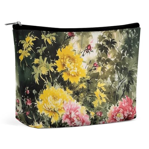 NQLYUT Make-up-Tasche, tragbare Kosmetiktasche, gelbes Muster, Kulturbeutel, Make-up-Organizer, große Kapazität, Reißverschluss-Tasche, Reise-Kulturbeutel für Damen und Herren, Handgezeichnetes von NQLYUT