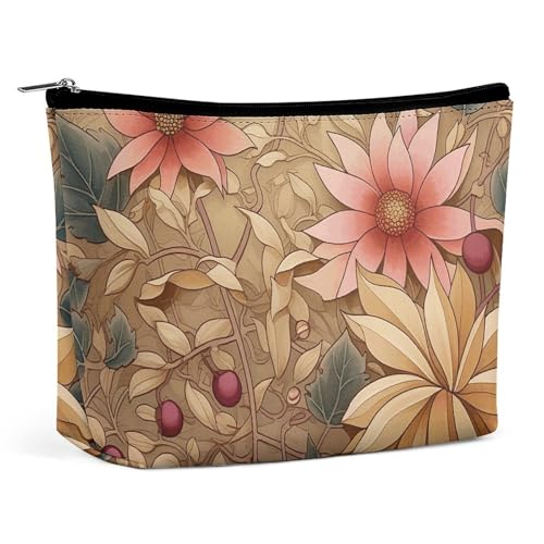 NQLYUT Make-up-Tasche, tragbare Kosmetiktasche, kleines Hundemuster, Kulturbeutel, Make-up-Organizer, große Kapazität, Reißverschluss-Tasche, Reise-Kulturbeutel für Damen und Herren, Blumen im von NQLYUT