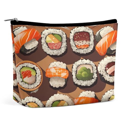 NQLYUT Make-up-Tasche, tragbare Kosmetiktasche, viele Sushi-Lebensmittel, Kulturbeutel, Make-up-Organizer, große Kapazität, Reißverschluss-Tasche, Reise-Kulturbeutel für Damen und Herren, Viele von NQLYUT