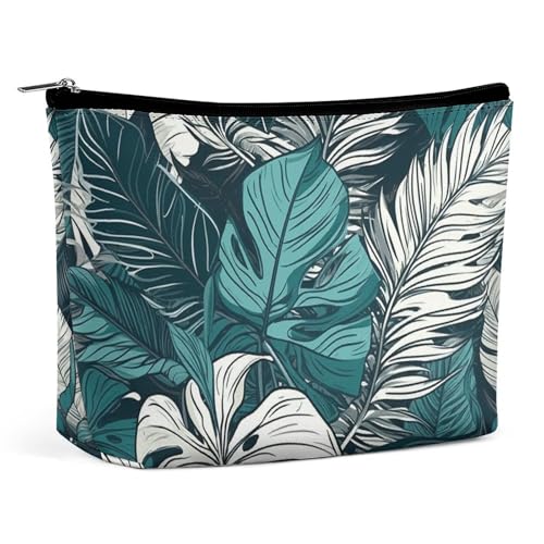 NQLYUT Make-up-Tasche, tragbare Kosmetiktasche auf blühendem Baum, Kulturbeutel, Make-up-Organizer, große Kapazität, Reißverschluss-Tasche, Reise-Kulturbeutel für Damen und Herren, Mit Blattmuster, von NQLYUT