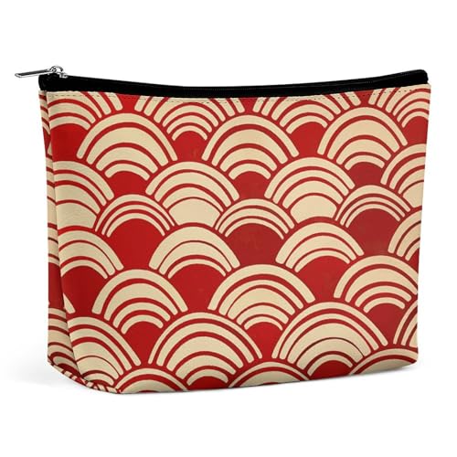 NQLYUT Make-up-Tasche, tragbare Kosmetiktasche mit Hut, Kulturbeutel, Make-up-Organizer, große Kapazität, Reißverschluss-Tasche, Reise-Kulturbeutel für Damen und Herren, Mit roten Wellen, NQLYUT Make-up-Tasche, tragbare Kosmetiktasche mit Hut, Kulturbeutel, Make-up-Organizer, große Kapazität, Reißverschluss-Tasche, Reise-Kulturbeutel für Damen und Herren, Mit roten Wellen, von NQLYUT