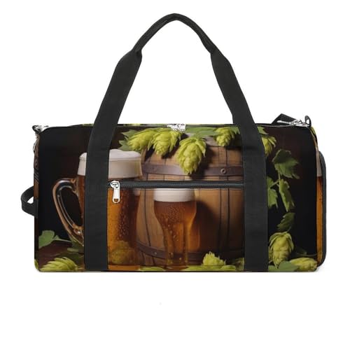 Sporttasche Wolf Under Moon Seesack für Männer und Frauen, Übernachtungstasche mit Schuhfach, Workout-Taschen, Bier- und Hopfenzapfen, Einheitsgröße, Art déco Sporttasche Wolf Under Moon Seesack für Männer und Frauen, Übernachtungstasche mit Schuhfach, Workout-Taschen, Bier- und Hopfenzapfen, Einheitsgröße, Art déco von NQLYUT