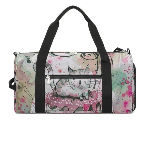 Sporttasche mit Cartoon-Augen-Muster, Seesack für Männer und Frauen, Übernachtungstasche mit Schuhfach, Workout-Taschen, Katze auf Kuchen, Einheitsgröße, Art déco Sporttasche mit Cartoon-Augen-Muster, Seesack für Männer und Frauen, Übernachtungstasche mit Schuhfach, Workout-Taschen, Katze auf Kuchen, Einheitsgröße, Art déco von NQLYUT