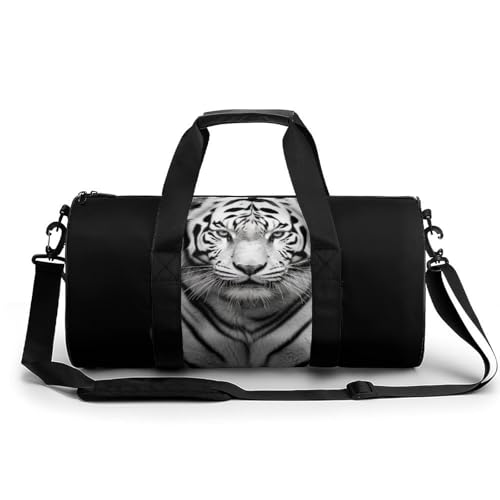 Sporttasche mit Vögeln, die auf einem Ast ruhen, Seesack für Männer und Frauen, Übernachtungstasche mit Schuhfach, Workout-Taschen, Schwarzer und weißer Tiger, 17.7in/9in/9in, Art déco Sporttasche mit Vögeln, die auf einem Ast ruhen, Seesack für Männer und Frauen, Übernachtungstasche mit Schuhfach, Workout-Taschen, Schwarzer und weißer Tiger, 17.7in/9in/9in, Art déco von NQLYUT