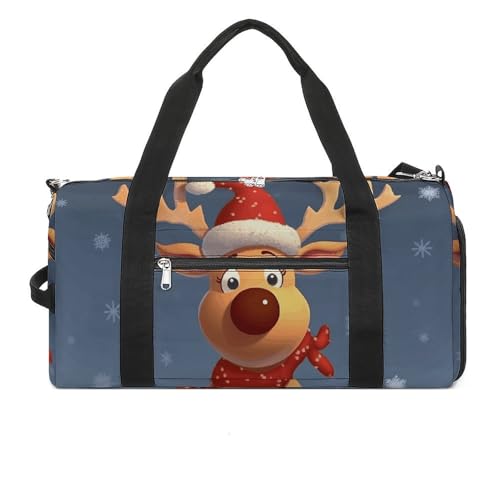 Sporttasche mit Weihnachtsbaum und Hirsch, für Damen und Herren, Übernachtungstasche mit Schuhfach, Workout-Taschen, Weihnachten Hirsch, Einheitsgröße, Art déco von NQLYUT