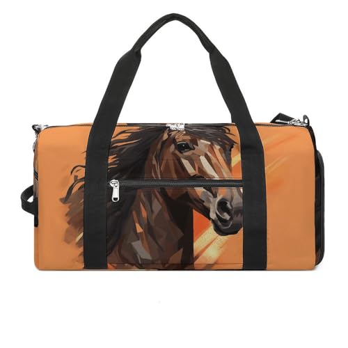 Turnbeutel mit orangefarbenem Hintergrund mit Pferdekopf, Seesack für Männer und Frauen, Übernachtungstasche mit Schuhfach, Workout-Taschen, Orangefarbener Hintergrund mit Pferdekopf, Einheitsgröße, von NQLYUT