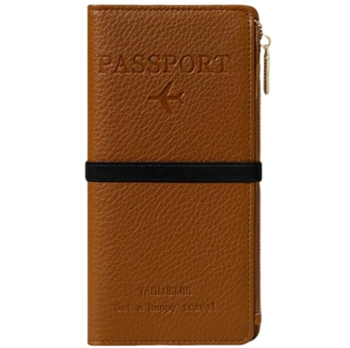 NQQNQQ RFID-blockierende Leder-Reisebrieftasche und Reisepasshülle mit Reißverschlusstasche, Kartenfächern und Handyfach, wasserdichter Reise-Organizer für Damen und Herren TG-1, braun, 8.26 x 4.13 von NQQNQQ
