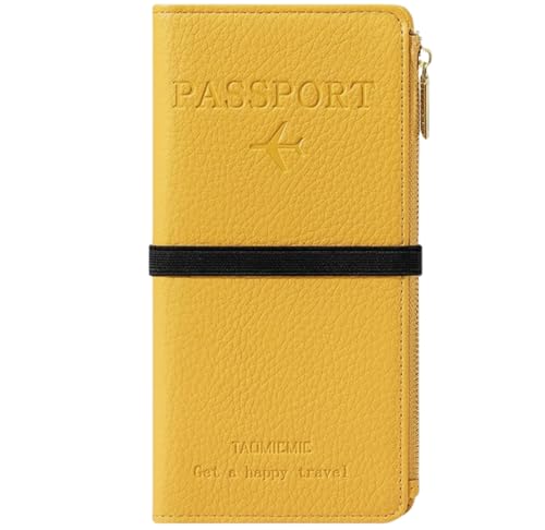 NQQNQQ RFID-blockierende Leder-Reisebrieftasche und Reisepasshülle mit Reißverschlusstasche, Kartenfächern und Handyfach, wasserdichter Reise-Organizer für Damen und Herren TG-1, gelb, 8.26 x 4.13 von NQQNQQ