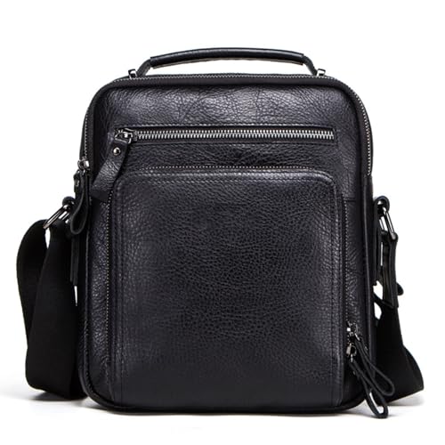 NQYZZFD Vintage Crazy Horse Leder-Aktentaschen Für Herren, Echtes Leder, Umhängetasche, Handtaschen, 9,7 Zoll, Tablets, Büro, Geschäftsreise, Messenger-Taschen, Portfolio,Black von NQYZZFD