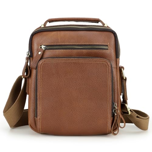 NQYZZFD Vintage Crazy Horse Leder-Aktentaschen Für Herren, Echtes Leder, Umhängetasche, Handtaschen, 9,7 Zoll, Tablets, Büro, Geschäftsreise, Messenger-Taschen, Portfolio,Brown von NQYZZFD