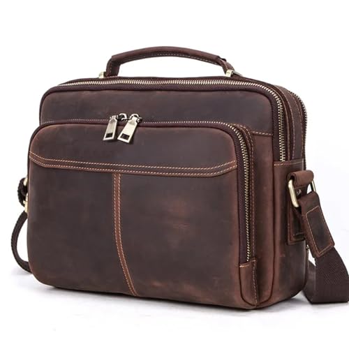 NQYZZFD Vintage Crazy Horse Leder Aktentaschen Herren Messenger Bag Umhängetasche Handtaschen Große Kapazität Business Travel Messenger Bags Portfolio,Brown von NQYZZFD