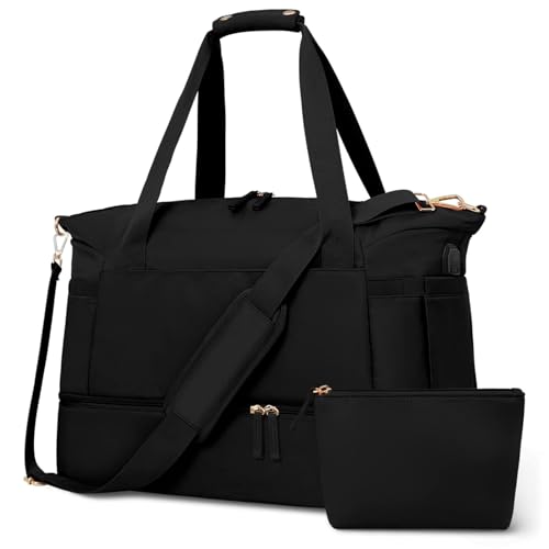 Sport-Sporttasche Für Damen, Reisetasche Mit Wasserdichten Nasstaschen, Übernachtungs-Wochenend-Reisetasche, Fitness-Handtasche Für Sportreisen, Trainingsreisen,Black von NQYZZFD