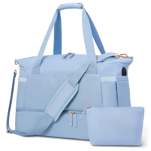 Sport-Sporttasche Für Damen, Reisetasche Mit Wasserdichten Nasstaschen, Übernachtungs-Wochenend-Reisetasche, Fitness-Handtasche Für Sportreisen, Trainingsreisen,Blue von NQYZZFD