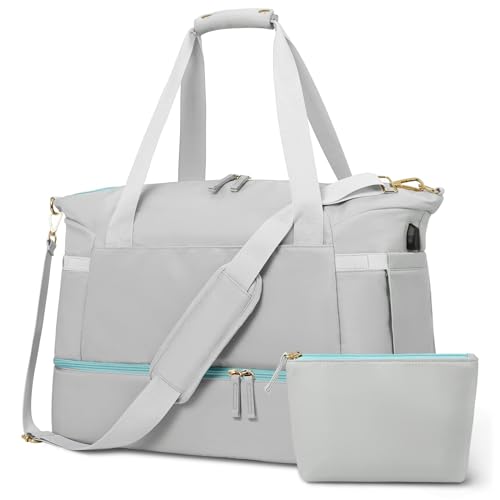 Sport-Sporttasche Für Damen, Reisetasche Mit Wasserdichten Nasstaschen, Übernachtungs-Wochenend-Reisetasche, Fitness-Handtasche Für Sportreisen, Trainingsreisen,Grey von NQYZZFD