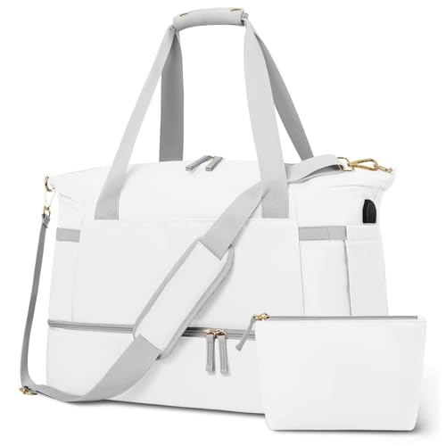 Sport-Sporttasche Für Damen, Reisetasche Mit Wasserdichten Nasstaschen, Übernachtungs-Wochenend-Reisetasche, Fitness-Handtasche Für Sportreisen, Trainingsreisen,White von NQYZZFD