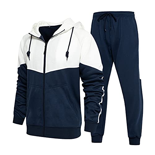 Fußball Jogginganzug Kinder Herren 2-Teile-Anzug Langarm-O Ausschnitt solide Sportanzug Lange Weste Mit (Navy, L) von NQyIOS